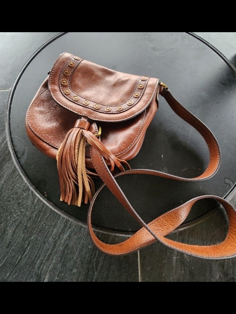 Fossil Emi Brown Leather Tassel Crossbody Bag